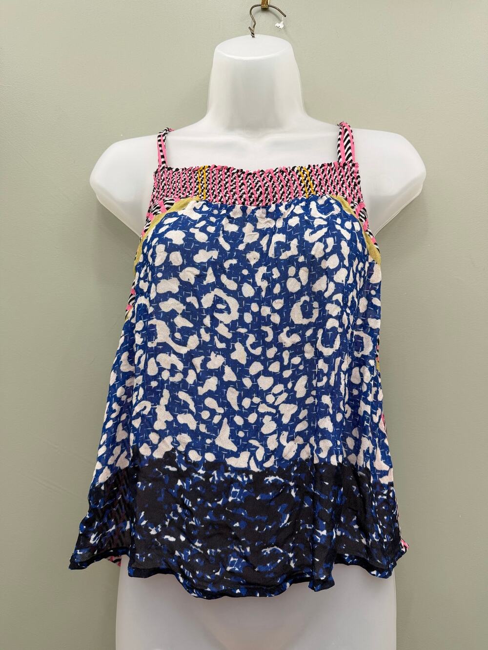 Anthropologie Conditions Apply Tank XS Patchwork Print Smocked Tie Back Boho